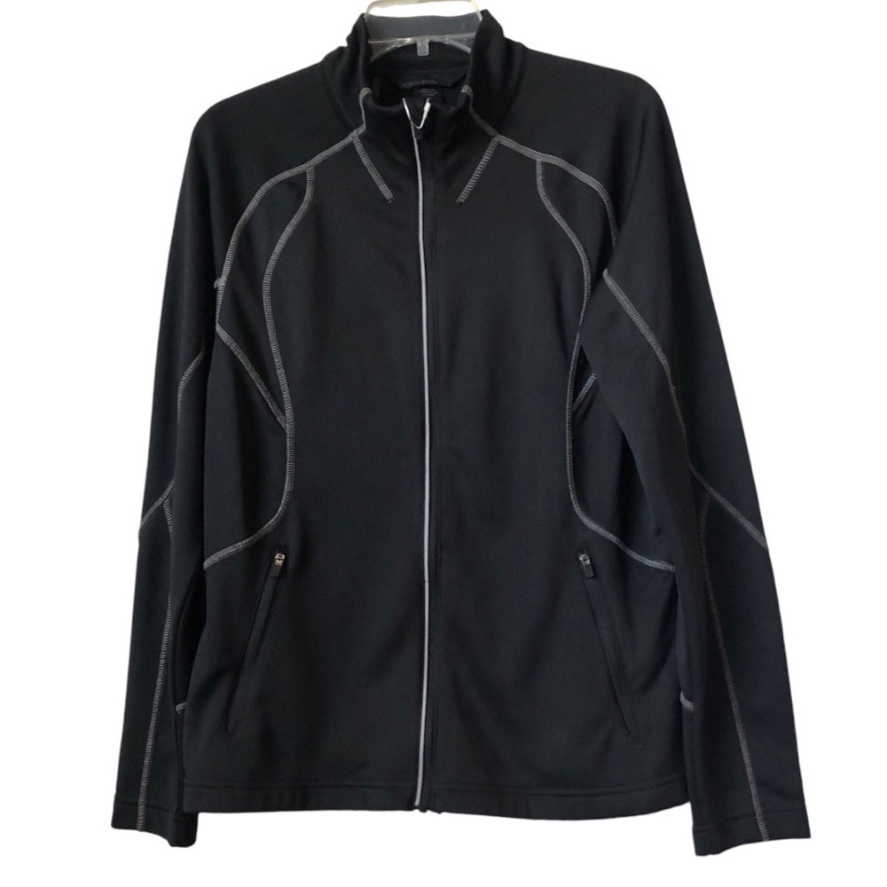 North End Black Athletic Jacket Fleece Reflective Running Audio Port Zipped Med